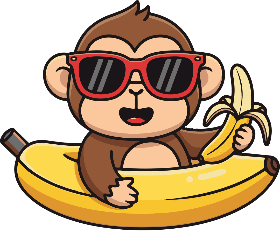 Ape chilling in banana boat